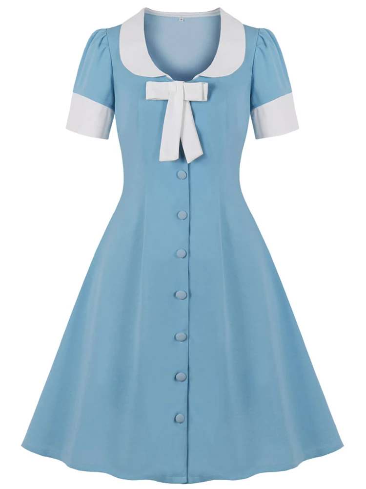 Elegant Women Single-Breasted Vintage Dress Bow Front Knee Length A-Line Button 1950s Style Office Ladies Tunic Shirt Dresses
Elegant Women Single-Breasted Vintage Dress Bow Front Knee Length A-Line Button 1950s Style Office Ladies Tunic Shirt Dresses