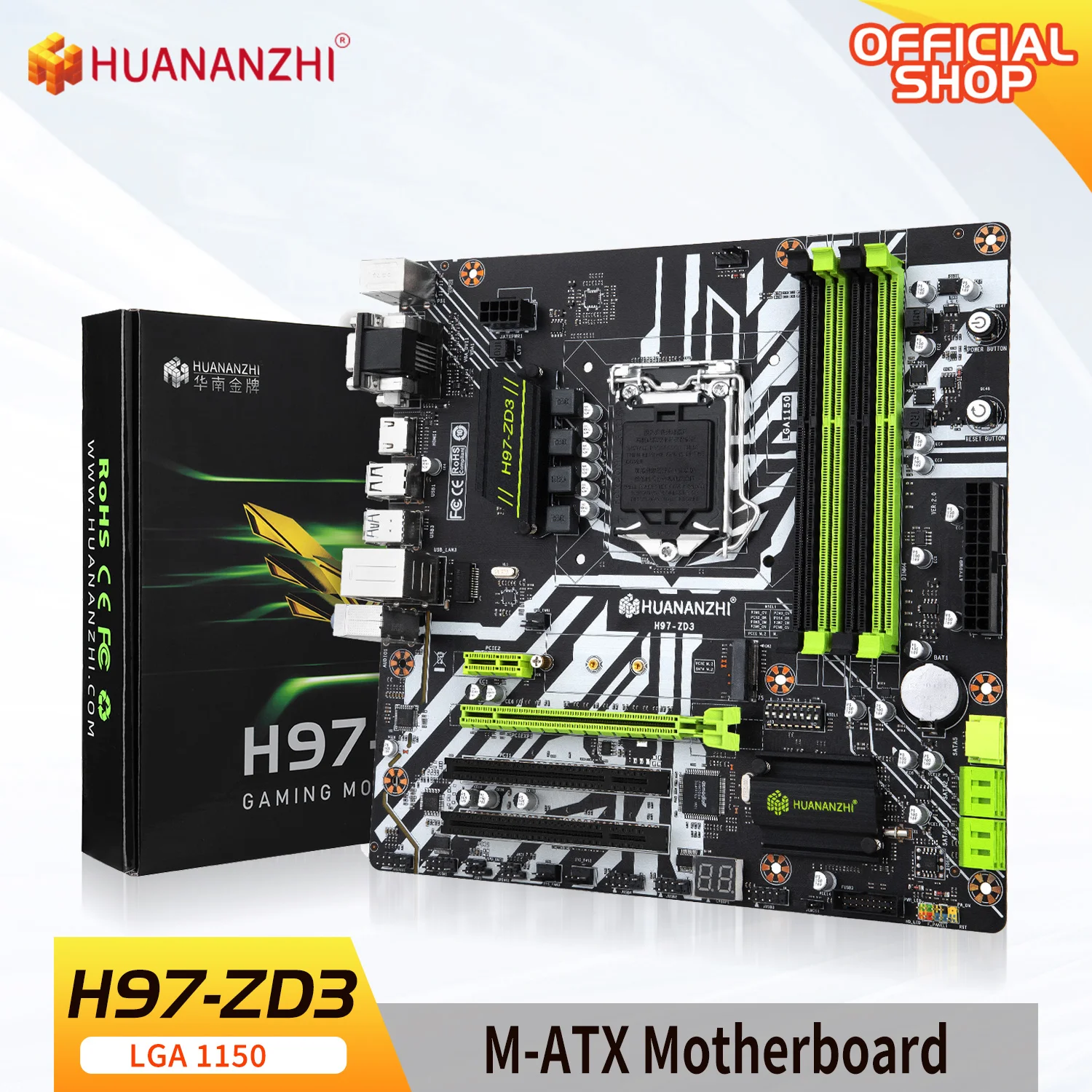 HUANANZHI H97 ZD3 H97 motherboard LGA 1150 M-ATX SATA3 USB3.0 NVME NGFF M.2 SSD support non-ecc RAM core i3 4130 i5 4460 i7 4770
HUANANZHI H97 ZD3 H97 motherboard LGA 1150 M-ATX SATA3 USB3.0 NVME NGFF M.2 SSD support non-ecc RAM core i3 4130 i5 4460 i7 4770
