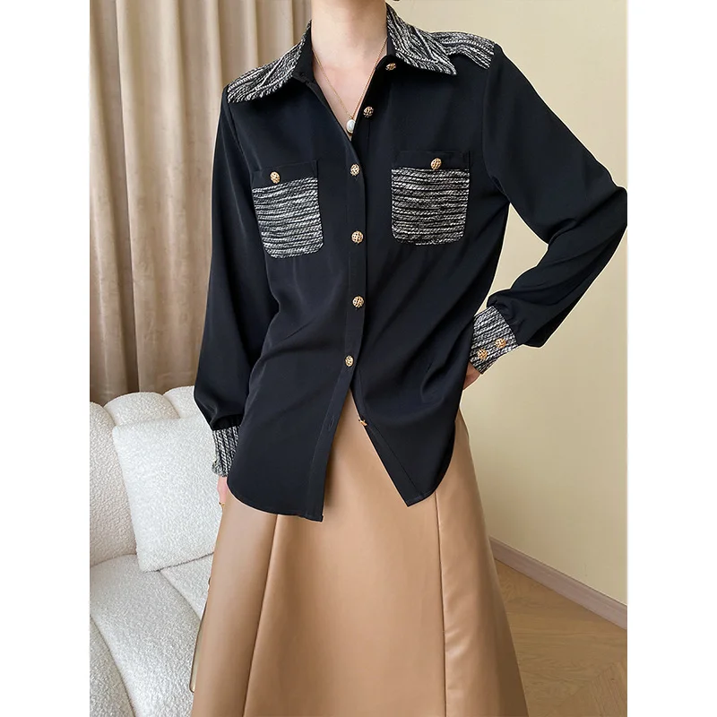Black Small Fragrance Long Sleeve Blouses Spring Autumn French Loose Casual Simple Korean Fashion Polo Collar Women Shirt 1435
Black Small Fragrance Long Sleeve Blouses Spring Autumn French Loose Casual Simple Korean Fashion Polo Collar Women Shirt 1435