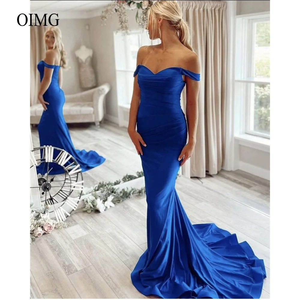 Off The Shoulder Blue Satin Mermaid Prom Dresses Pleats Sweep Train Women Evening Gowns Simple Party Formal Dress
Off The Shoulder Blue Satin Mermaid Prom Dresses Pleats Sweep Train Women Evening Gowns Simple Party Formal Dress
