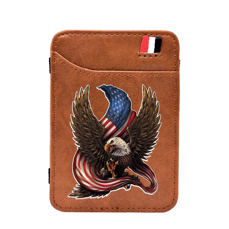 

Коричневый винтажный кожаный волшебный кошелек с американским флагом и принтом орла, классические мужские и женские Зажимы для денег, кошелек для карт, держатель для наличных BE468