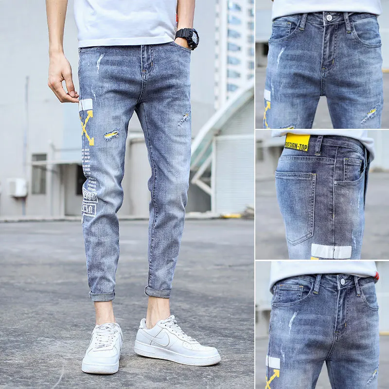 2022 summer korean teenage stretch slim fit jeans men's ripped casual light color ankle trousers
2022 summer korean teenage stretch slim fit jeans men's ripped casual light color ankle trousers