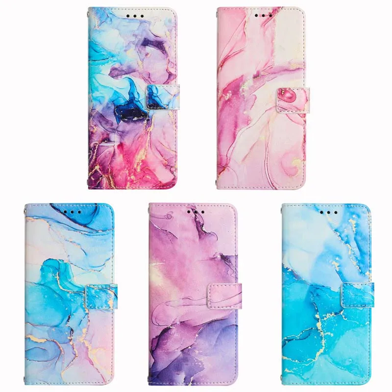 

Painted Marble Flip Wallet Phone Case For MOTO G42 62 53 73 E13 X40 Pro Edge 30 Leather Card Lanyard Back Cover