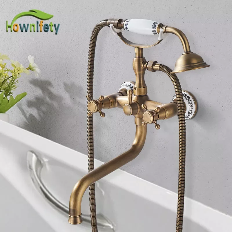 Wall Mounted Brass Shower & Tub Faucet Spout Dual Handles telephone type hot cold mixer Tap Bath antique brass long spout RU
Wall Mounted Brass Shower & Tub Faucet Spout Dual Handles telephone type hot cold mixer Tap Bath antique brass long spout RU