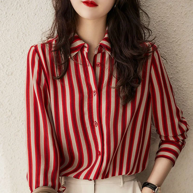 Fall Long Sleeve Striped Red Shirt Women 2022 New Fashion Shirt Spring and Autumn Loose Chiffon Shirt Top Blusa Feminina
Fall Long Sleeve Striped Red Shirt Women 2022 New Fashion Shirt Spring and Autumn Loose Chiffon Shirt Top Blusa Feminina