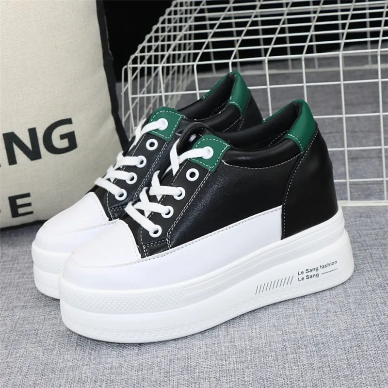 

Inner Increase 10cm Black Shoes Female 2023 Autumn New Style Thin White Shoes Thick-soled Platform Sneaker Casual Shoes