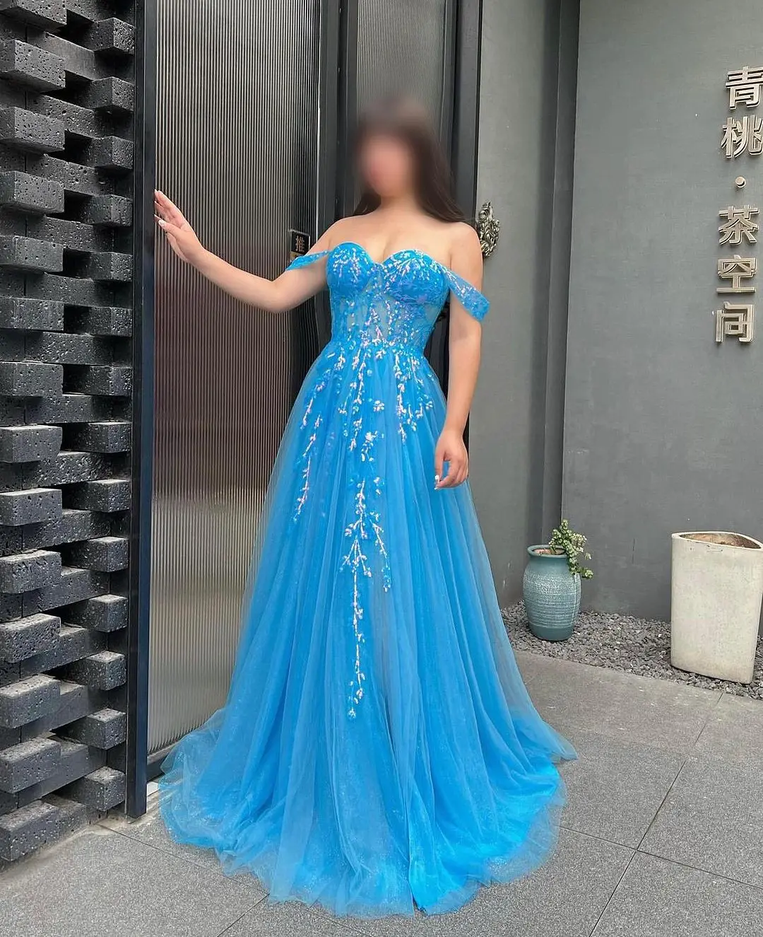 Sapmae Off-the-shoulder Sequined Beaded A-line Court Train Embroidery Bule Ball Gown Prom Formal Evenning Party Dress For Women
Sapmae Off-the-shoulder Sequined Beaded A-line Court Train Embroidery Bule Ball Gown Prom Formal Evenning Party Dress For Women