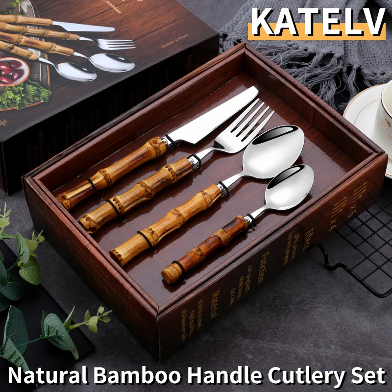 4-24Pcs Tableware Set Bamboo Handle Stainless Steel Includes Fork Knife Spoon Set Flatware With Gift Box Dinnerware Cutlery Set
4-24Pcs Tableware Set Bamboo Handle Stainless Steel Includes Fork Knife Spoon Set Flatware With Gift Box Dinnerware Cutlery Set
