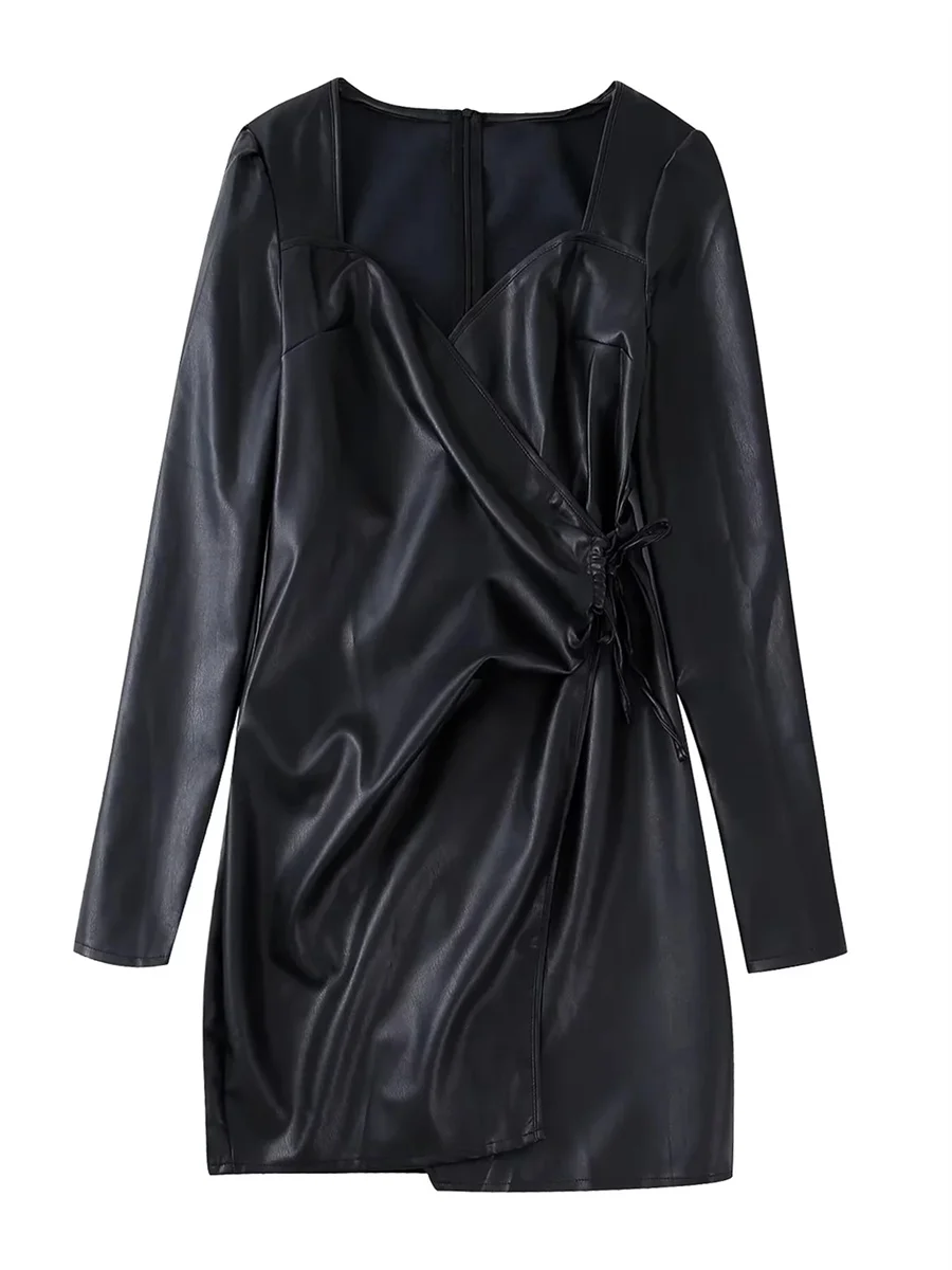 Women Fashion Imitation Leather Side Lace-Up Mini Dress 2022 New Full Sleeves Square Collar Zipper Casual Vestidos Mujur
Women Fashion Imitation Leather Side Lace-Up Mini Dress 2022 New Full Sleeves Square Collar Zipper Casual Vestidos Mujur