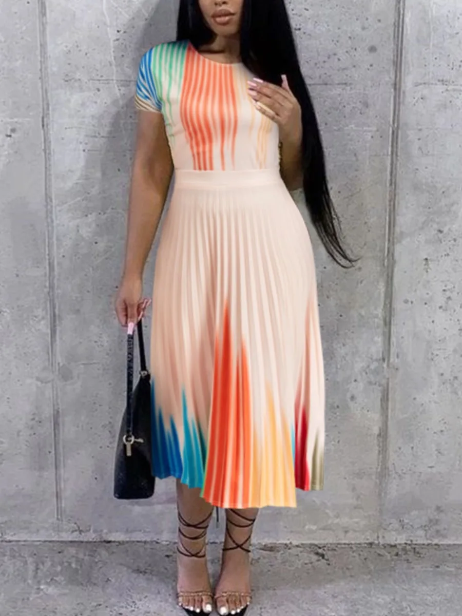 LW Gradient Striped Pleated A Line Dress Ombre O Neck Maxi Dresses Short Sleeve Mid Calf Elegant&Romantic Stretch Vestidos
LW Gradient Striped Pleated A Line Dress Ombre O Neck Maxi Dresses Short Sleeve Mid Calf Elegant&Romantic Stretch Vestidos