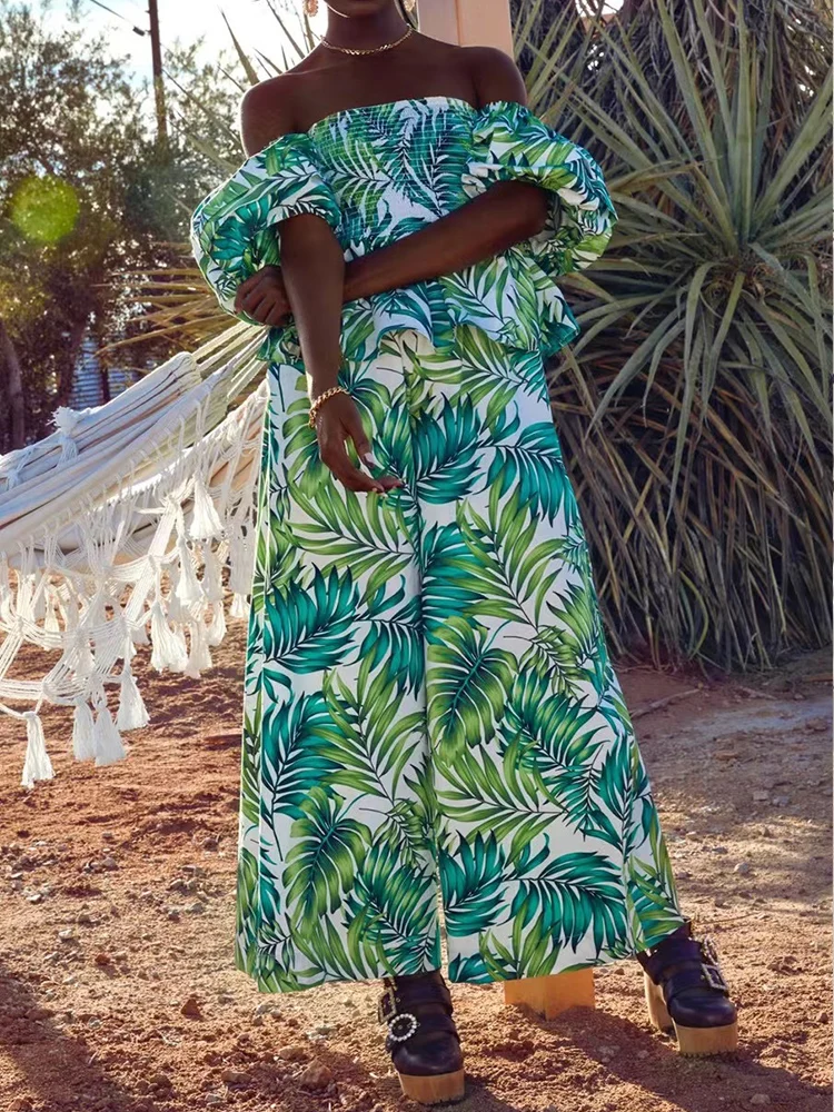 Retro print slim one-shoulder bubble short-sleeved high-waisted loose long wide-leg jumpsuit women's 2022 spring and summer
Retro print slim one-shoulder bubble short-sleeved high-waisted loose long wide-leg jumpsuit women's 2022 spring and summer