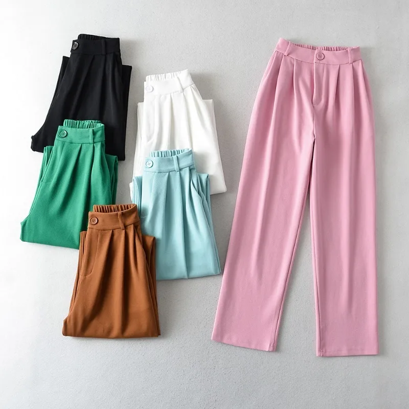 High Waist Wide Leg Women's Pants Retro Thin Back Elastic Waist Zipper Button Fly Trousers Green Straight Casual Pants Mujer
High Waist Wide Leg Women's Pants Retro Thin Back Elastic Waist Zipper Button Fly Trousers Green Straight Casual Pants Mujer