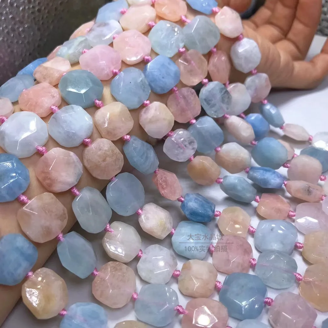 

Icnway natural aquamarine orange moonstone morganite agate rhodochrosite hexagon faceted beads for jewelry making wholesale