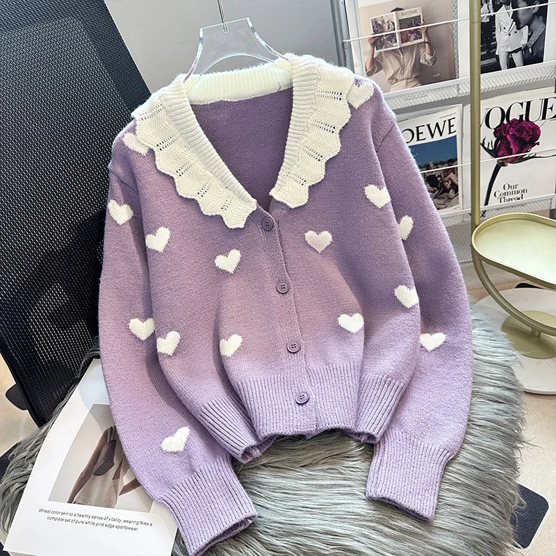 

YCMYUNYAN Mohair Sweaters 2023 Loose Korean Jumpers Autumn/Winter Clothing Long Sleeve Sweaters Love Cardigans