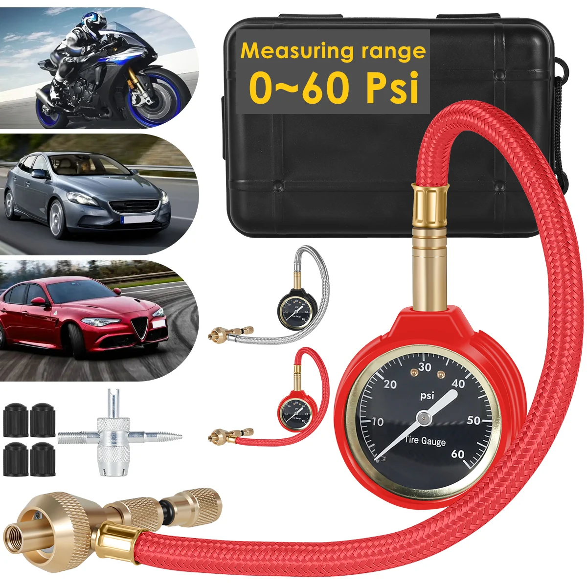 New Adjustable Tire Deflators with 0-60 PSI Gauge 2" Glowing Dial Auto Tire Pressure Gauge with 4 Valves Simple Accurate Rapid
New Adjustable Tire Deflators with 0-60 PSI Gauge 2" Glowing Dial Auto Tire Pressure Gauge with 4 Valves Simple Accurate Rapid