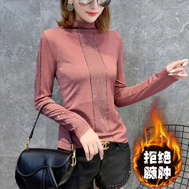 Fall Winter Women's Turtleneck Tops Long Sleeve Elastic Bottoming T-Shirt Sexy Shiny Korean Sequined T shirt Woman Tees Shirt
Fall Winter Women's Turtleneck Tops Long Sleeve Elastic Bottoming T-Shirt Sexy Shiny Korean Sequined T shirt Woman Tees Shirt