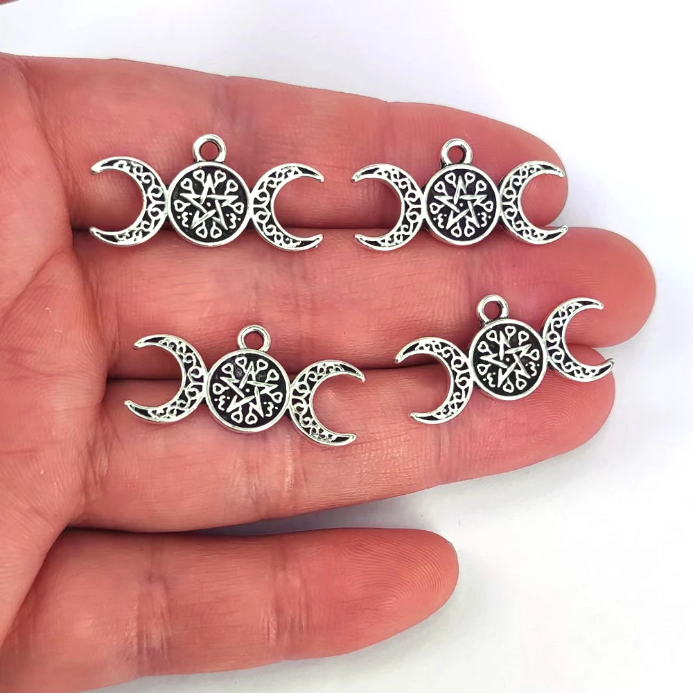 

5pcs new triple moon pentagram seal sigil of spirit pagan jewelry wiccan gothic pendant charm for DIY women Accessories