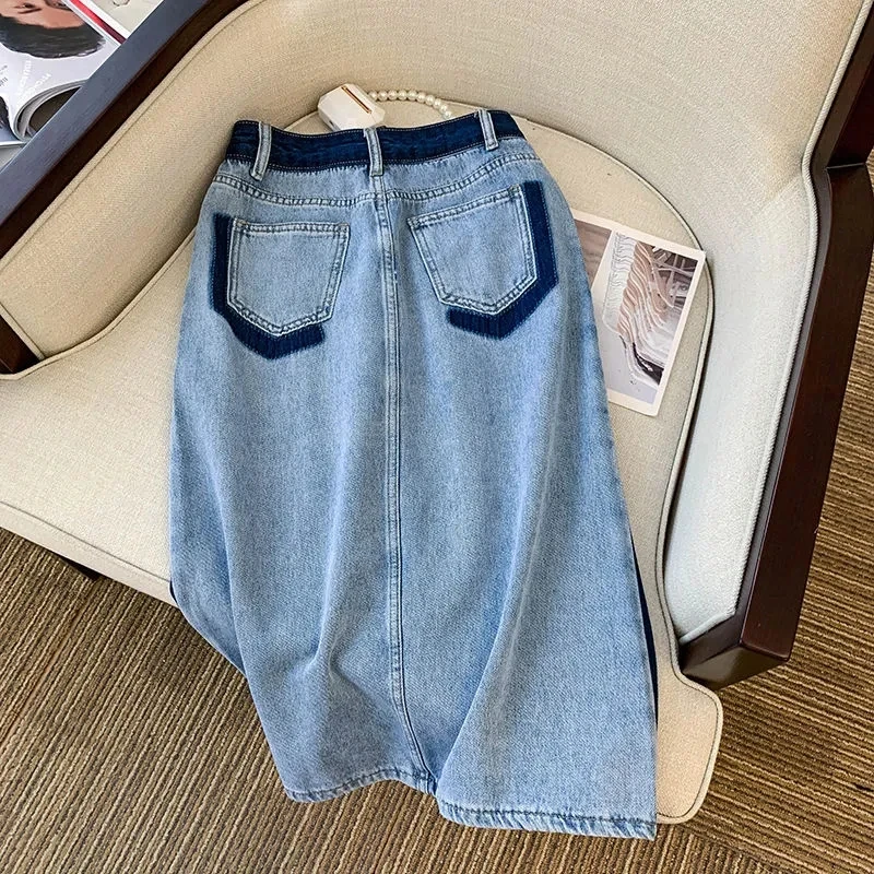 2023 Spring Summer New Contrast Denim Skirt Women's Clothing Korean Split Slim Skirts BC443
2023 Spring Summer New Contrast Denim Skirt Women's Clothing Korean Split Slim Skirts BC443