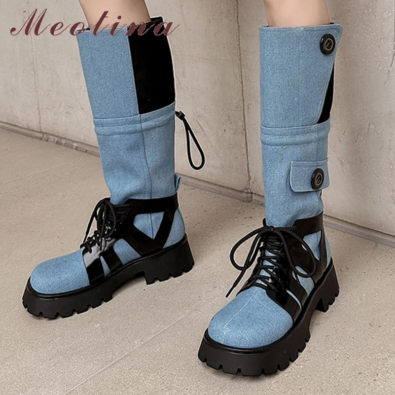 Meotina Women Genuine Leather Knee High Boots Round Toe Platform Thick Mid Heels Mixed Colors Long Boot Lady Shoes Autumn Winter
Meotina Women Genuine Leather Knee High Boots Round Toe Platform Thick Mid Heels Mixed Colors Long Boot Lady Shoes Autumn Winter