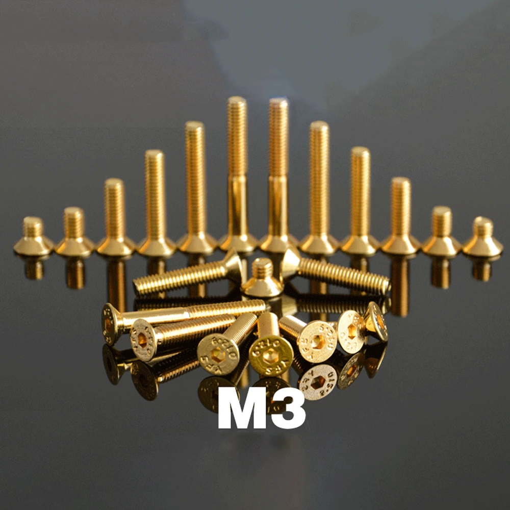 M3 x 5 6 8 10 12 14 15 -30mm Golden 12.9 Grade Alloy Steel Hex Allen Socket Flat Head Screw For Car Model DIY Furniture fastener
M3 x 5 6 8 10 12 14 15 -30mm Golden 12.9 Grade Alloy Steel Hex Allen Socket Flat Head Screw For Car Model DIY Furniture fastener