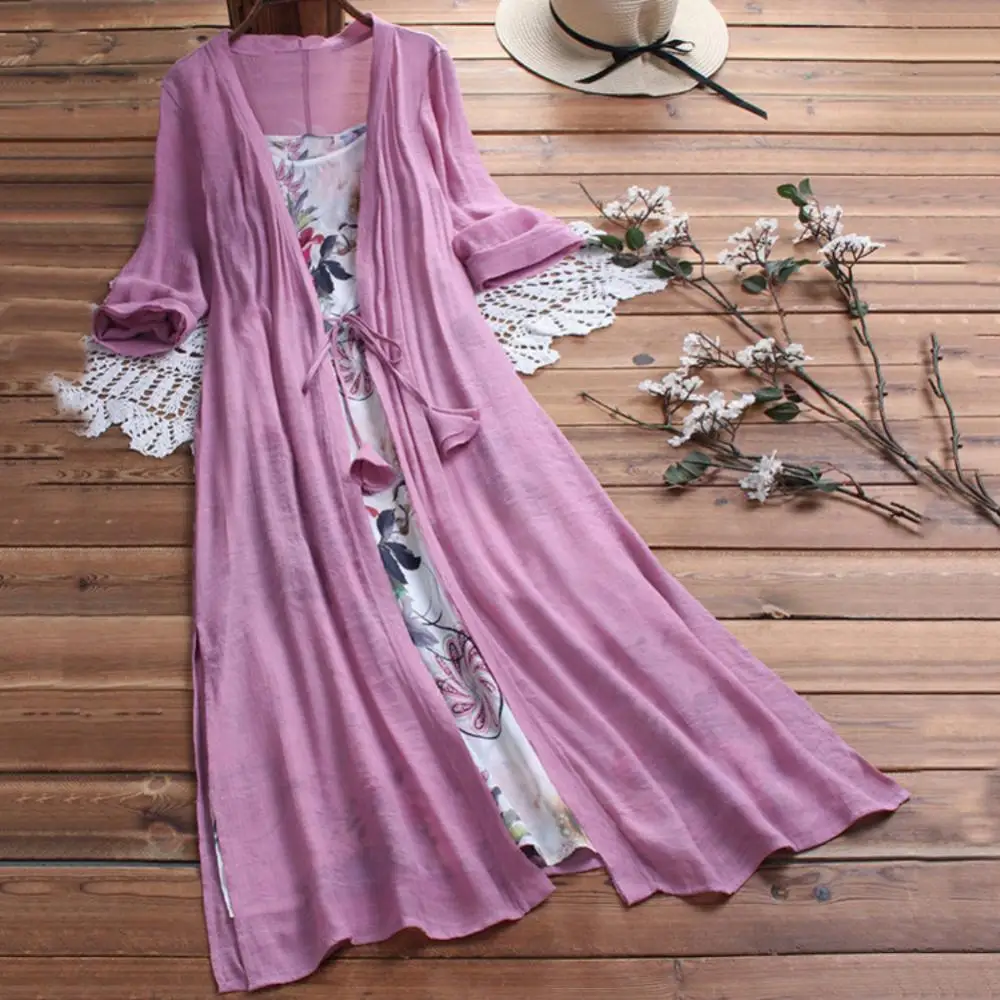 Sleeveless Dress 2Pcs/Set Plus Size Lady Flower Print Cotton Linen with Cardigan
Sleeveless Dress 2Pcs/Set Plus Size Lady Flower Print Cotton Linen with Cardigan