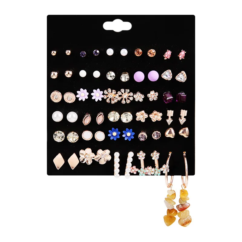30prs/Card Fashion Korean Version Alloy Geometry Stone Charm Tassel Earring Set Love Bow Flower Pearl Stud Women Jewellery
30prs/Card Fashion Korean Version Alloy Geometry Stone Charm Tassel Earring Set Love Bow Flower Pearl Stud Women Jewellery