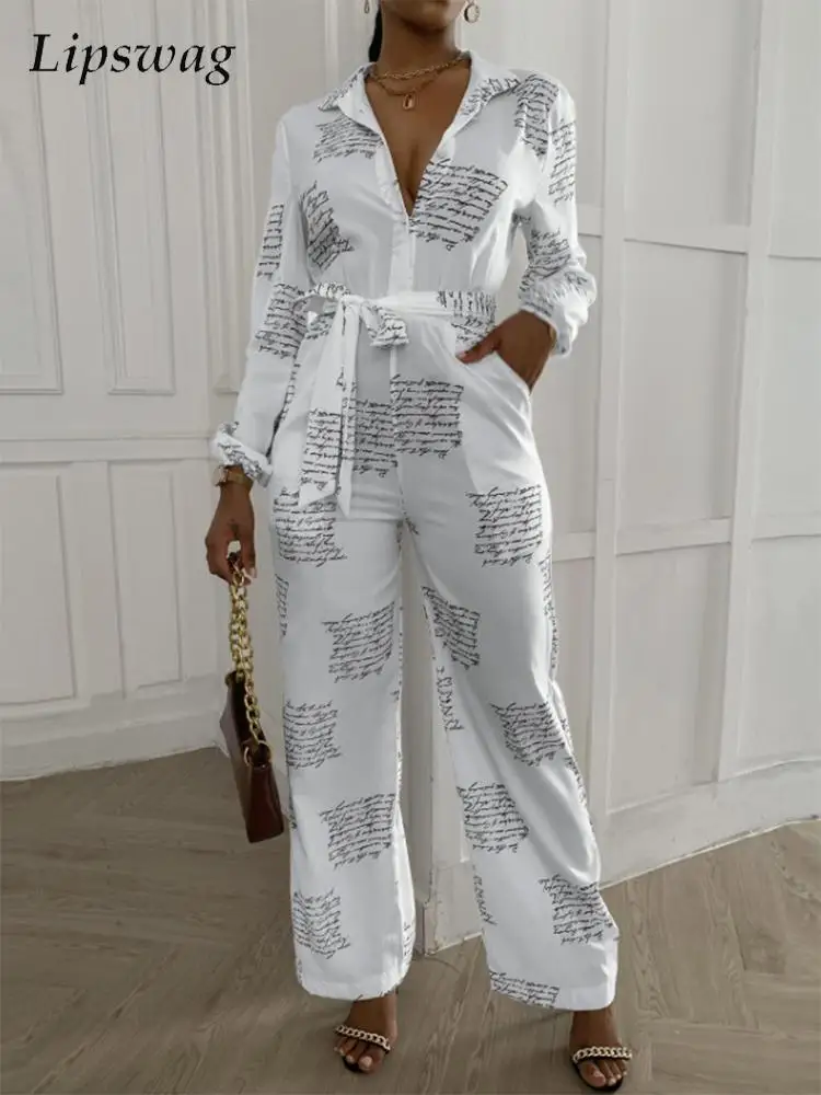 Women Lapel Button Long Sleeve Jumpsuit Spring Fashion Letter Print Pocket Long Romper Female Work Overalls With Belted Playsuit
Women Lapel Button Long Sleeve Jumpsuit Spring Fashion Letter Print Pocket Long Romper Female Work Overalls With Belted Playsuit