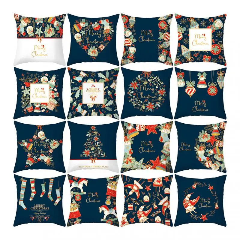 

Home Decor Blue Christmas Pillowcase Snowflake Elk Print Cushion Cover Merry Christmas Ornament 45x45cm funda de almohada