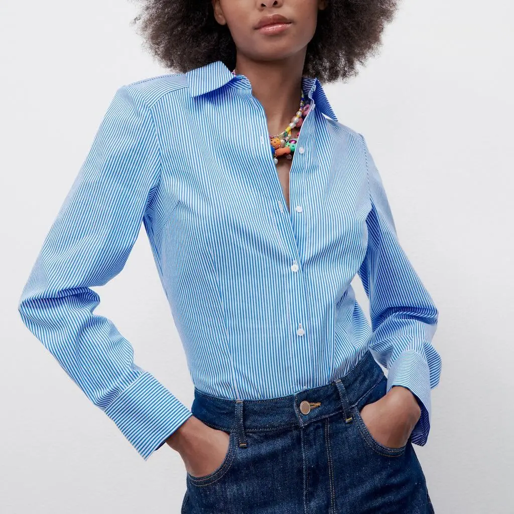 JUNWU Summer Women Blue Pink Vertical Stripes Design Lapel Single-Breasted Long-Sleeved Jumpsuit Elegant High Street Commuter
JUNWU Summer Women Blue Pink Vertical Stripes Design Lapel Single-Breasted Long-Sleeved Jumpsuit Elegant High Street Commuter
