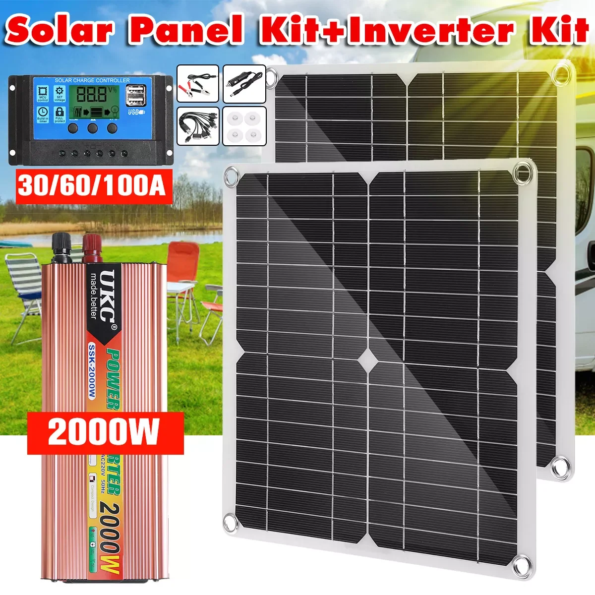 2023New 2000W Solar Panel Kit with Power Converter Flexible Solar Charger Panel Module for RV Boat Cabin Home Camping 
2023New 2000W Solar Panel Kit with Power Converter Flexible Solar Charger Panel Module for RV Boat Cabin Home Camping