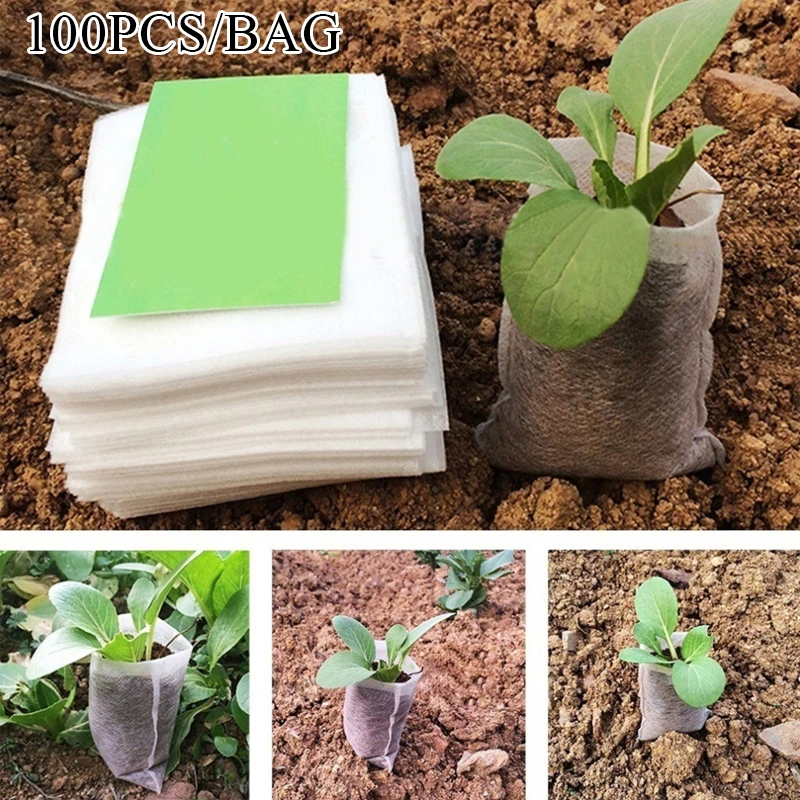 

100Pcs Biodegradable Nursery Bag Plant Grow Bags Non-woven Fabric Seeds To Sow Flower Pots For Home Garden Accessories Tools