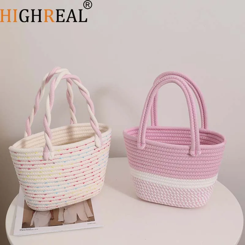 Pink Twist Hand-held Cotton Woven Bag New Small Fresh Hand-held Women's Bag to Go Out on Holiday Picnic Basket
Pink Twist Hand-held Cotton Woven Bag New Small Fresh Hand-held Women's Bag to Go Out on Holiday Picnic Basket