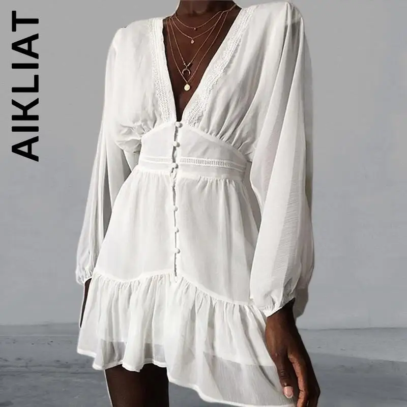 Aikliat Dress Women New Lace Long Sleeve Mini Wedding Party Dress Basic Slim Streetwear Cheap Soft Female Women Clothing
Aikliat Dress Women New Lace Long Sleeve Mini Wedding Party Dress Basic Slim Streetwear Cheap Soft Female Women Clothing
