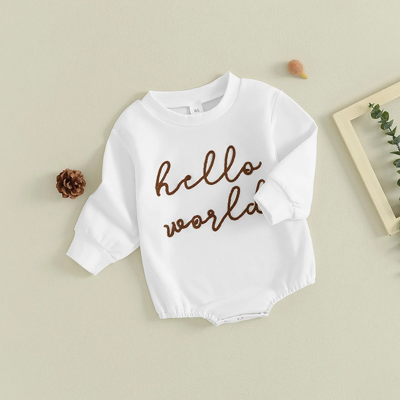 Infant Baby Girl Boy Clothes Hello World Print Sweatshirt Romper Long Sleeve Newborn Fall Winter Outfit
Infant Baby Girl Boy Clothes Hello World Print Sweatshirt Romper Long Sleeve Newborn Fall Winter Outfit