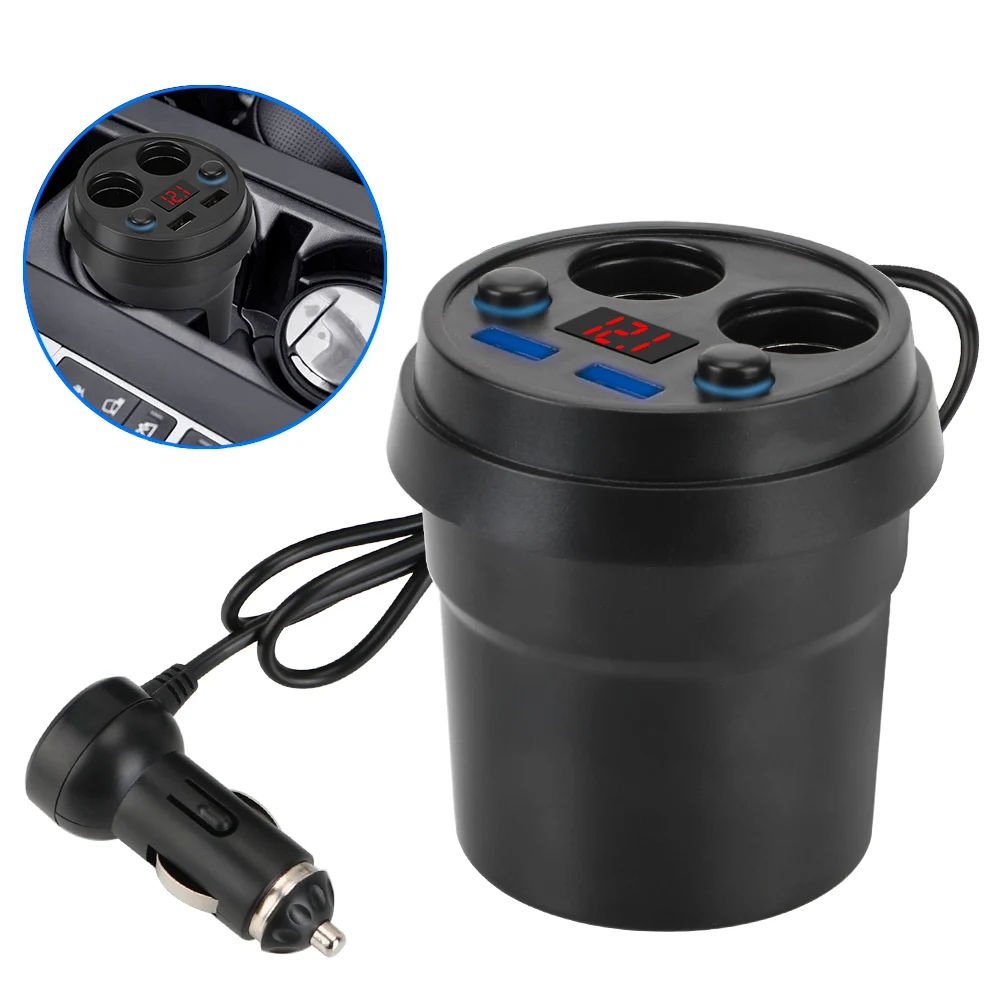 

With Voltage LED Display DC 5V 3.1A Car Charger Cup Power Socket Adapter 2 USB Cigarette Lighter Splitter Mobile Phone Chargers