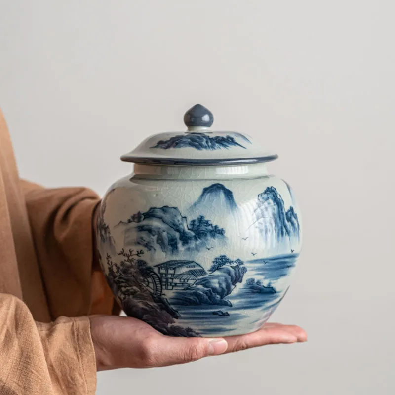 Blue and White Porcelain Tea Box Sealed Storage General Tank Retro Landscape Flower Candy Coffee Beans Storage Tank Home Decor
Blue and White Porcelain Tea Box Sealed Storage General Tank Retro Landscape Flower Candy Coffee Beans Storage Tank Home Decor
