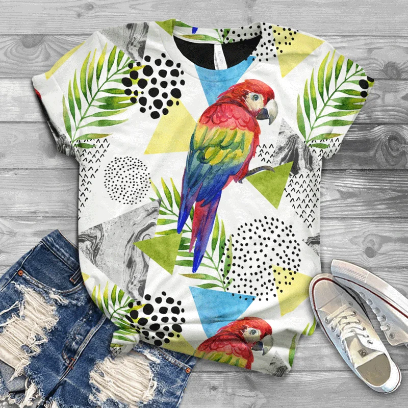 Summer Women's T-shirt Harajuku Bird Print Female Clothing Top Fashion Parrot Short Sleeve Tees Girls Street Pullover Loose Tops
Summer Women's T-shirt Harajuku Bird Print Female Clothing Top Fashion Parrot Short Sleeve Tees Girls Street Pullover Loose Tops
