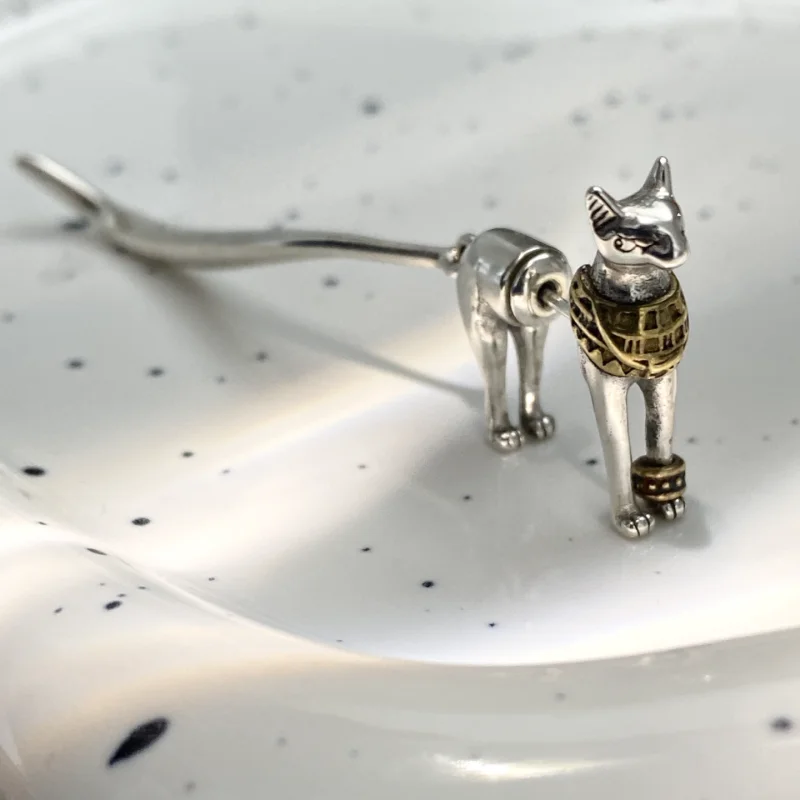 

Retro Pharaoh Cat Earrings For Women Fashion Cartoon S925 Silver Needle Animal Ear Studs Goth Jewelry Accessories Holiday Gifts
