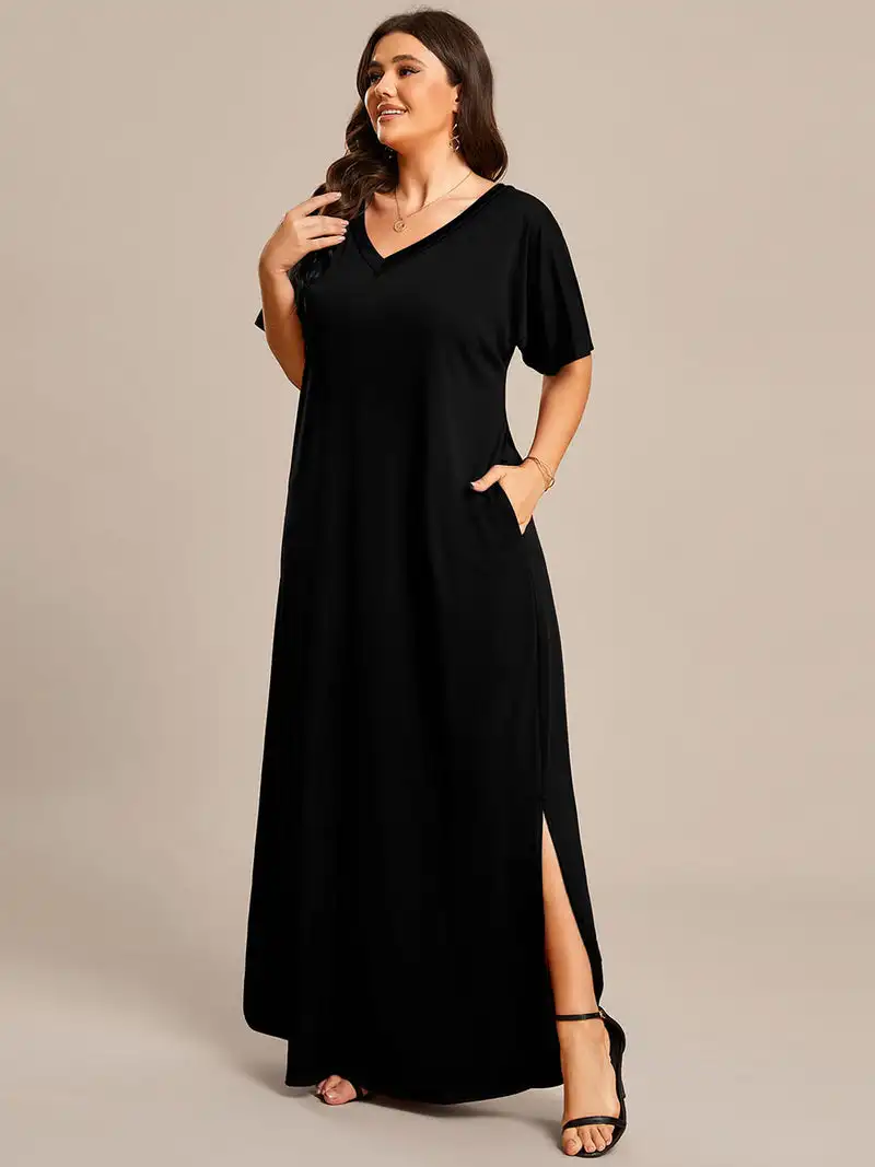 Plus Evening Dresses V-neck Side Split High elasticity Hidden zipper 2023 of Black A-line silhouette Cocktail Dresses
Plus Evening Dresses V-neck Side Split High elasticity Hidden zipper 2023 of Black A-line silhouette Cocktail Dresses