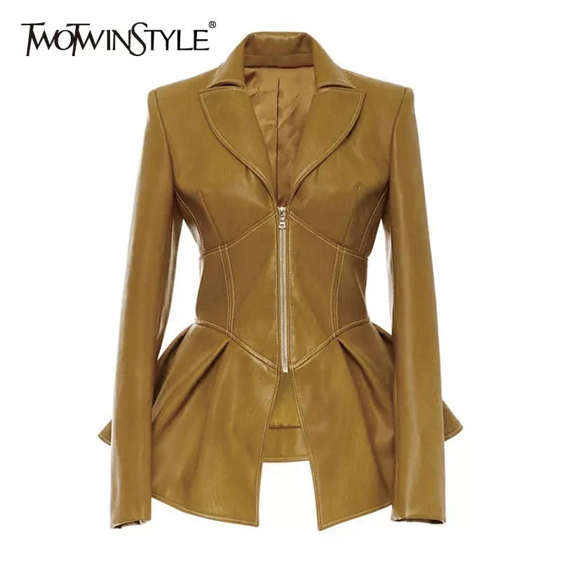TWOTWINSTYLE Biker Style Patchwork Irregular Jacket Women Lapel Collar Long Sleeve High Wait Tunic Female Coat 2022 Fashion New
TWOTWINSTYLE Biker Style Patchwork Irregular Jacket Women Lapel Collar Long Sleeve High Wait Tunic Female Coat 2022 Fashion New