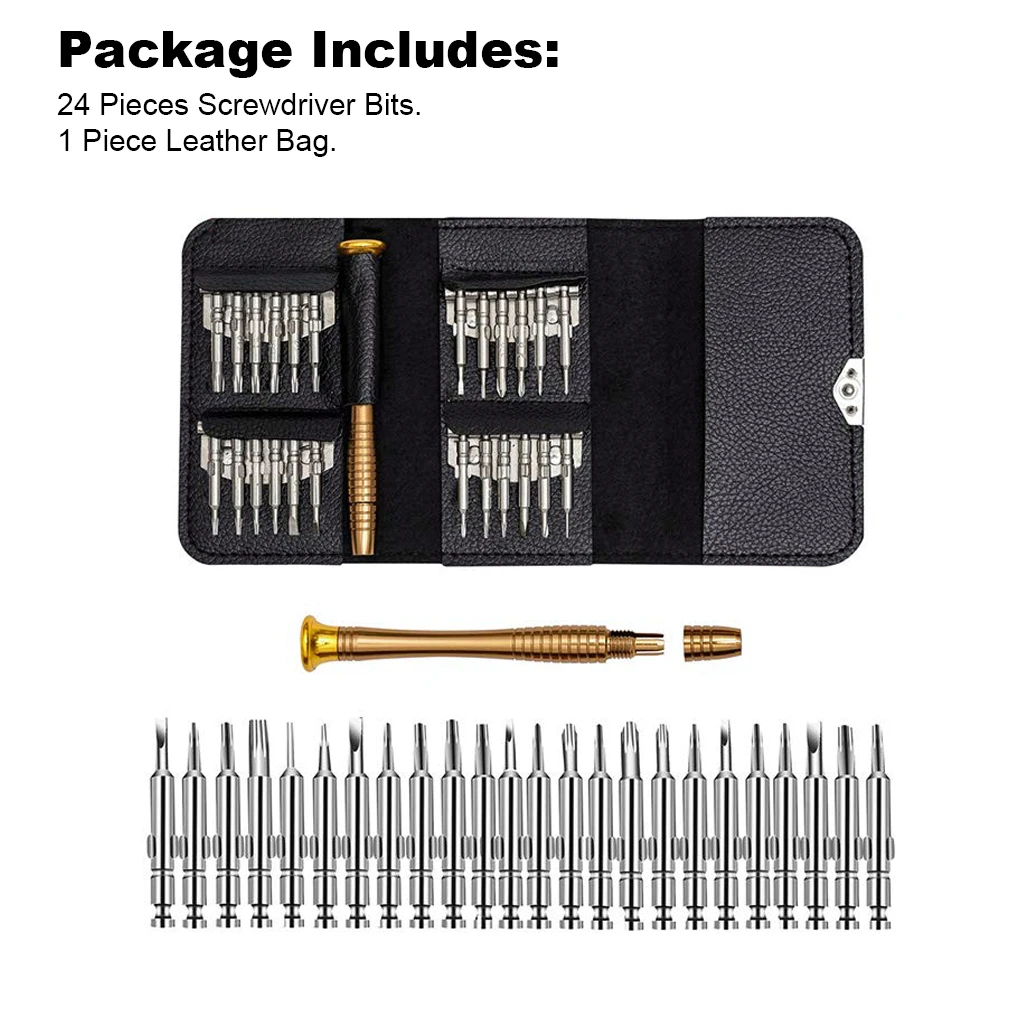 25 in 1 Precision Screwdriver Bit Ratchet Screw Driver Portable Professional Multifunctional Tools with Leather Bag
25 in 1 Precision Screwdriver Bit Ratchet Screw Driver Portable Professional Multifunctional Tools with Leather Bag