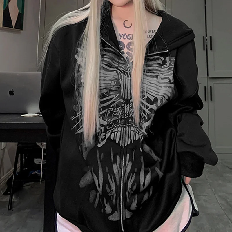 Y2K Gothic Butterfly Print Oversize Zip Up Hoodie 2023 New Grunge Long Sleeve Sweatshirt Casual Vintage Hooded Jacket Streetwear
Y2K Gothic Butterfly Print Oversize Zip Up Hoodie 2023 New Grunge Long Sleeve Sweatshirt Casual Vintage Hooded Jacket Streetwear