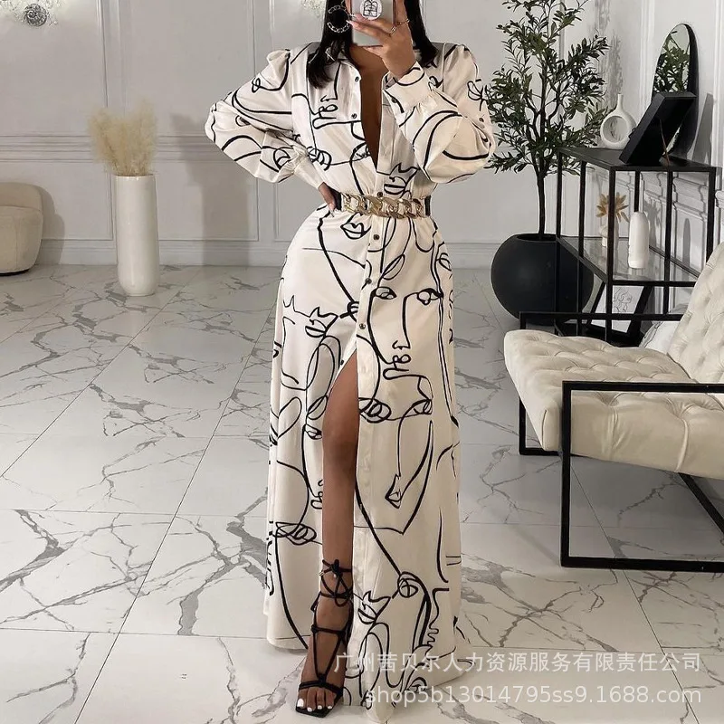 2022 Spring Summer New Beige Pattern Printing Long Shirt Dress Full Sleeve V Neck High Waist Fashion Casual Ankle Length
2022 Spring Summer New Beige Pattern Printing Long Shirt Dress Full Sleeve V Neck High Waist Fashion Casual Ankle Length
