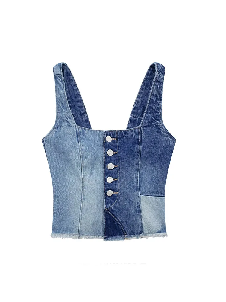 Women 2023 Spring New Fashion Cropped Patchwork Cowboy Tank Vintage Backless Button Female Camis Chic Tops
Women 2023 Spring New Fashion Cropped Patchwork Cowboy Tank Vintage Backless Button Female Camis Chic Tops
