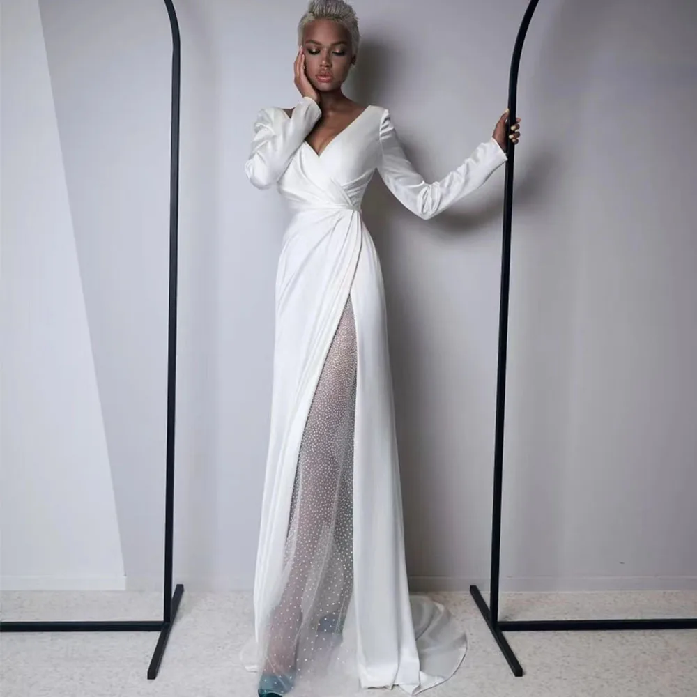 Modern Wedding Dresses Long Puff Sleeves Zipper Back Bride Gowns A-Line Illusion Side Split Sweep Train Vestido De Noiva
Modern Wedding Dresses Long Puff Sleeves Zipper Back Bride Gowns A-Line Illusion Side Split Sweep Train Vestido De Noiva