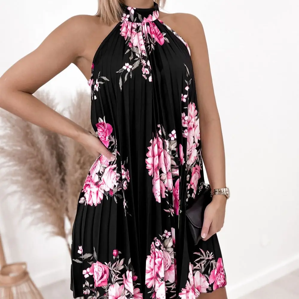 England Style Women Summer Print A-Line Dress Hollow Out Design Button Decor Halter Sleeveless Loose Waist Pleated Mini Dresses
England Style Women Summer Print A-Line Dress Hollow Out Design Button Decor Halter Sleeveless Loose Waist Pleated Mini Dresses