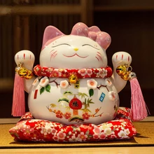 Peach Blossom Cat 5-inch Lucky Cat Girl Cute Cash Can Japanese Ceramic Decoration Cashier Lucky Cat Home Decor