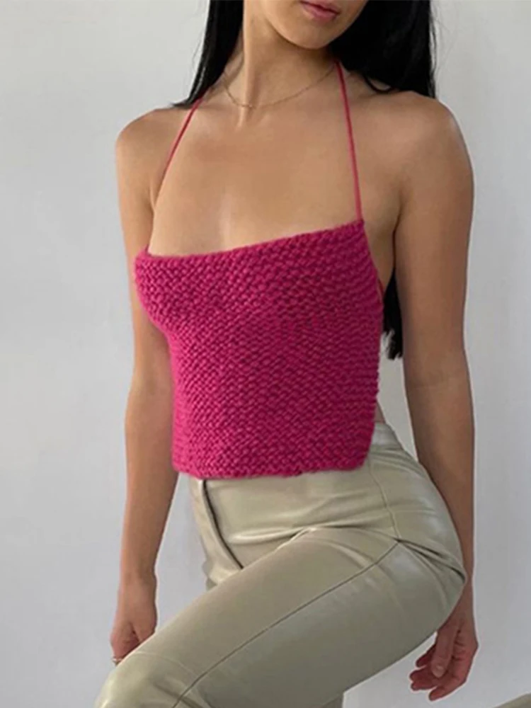 Knitted Top Women Backless Crop Top Rose Pink Corset Top Bandage Tank Top Sexy Outfits Sleeveless Camis Party Club Y2K Clothes
Knitted Top Women Backless Crop Top Rose Pink Corset Top Bandage Tank Top Sexy Outfits Sleeveless Camis Party Club Y2K Clothes