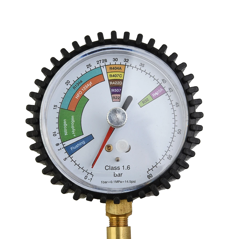 Nitrogen Pressure Tester 1/4 SAE Inch HVAC Systems Cold Test Table Tools -1~60bar Pressure Gauge For R134a, R22, R407C, R410A.
Nitrogen Pressure Tester 1/4 SAE Inch HVAC Systems Cold Test Table Tools -1~60bar Pressure Gauge For R134a, R22, R407C, R410A.