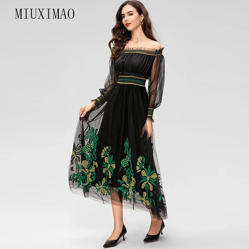 MIUXIMAO 2023 весна-лето Элегантное Длинное платье с длинным рукавом вырезом лодочкой марлевая вышивка модное Черное длинное платье для женщин Vestide
MIUXIMAO 2023 весна-лето Элегантное Длинное платье с длинным рукавом вырезом лодочкой марлевая вышивка модное Черное длинное платье для женщин Vestide